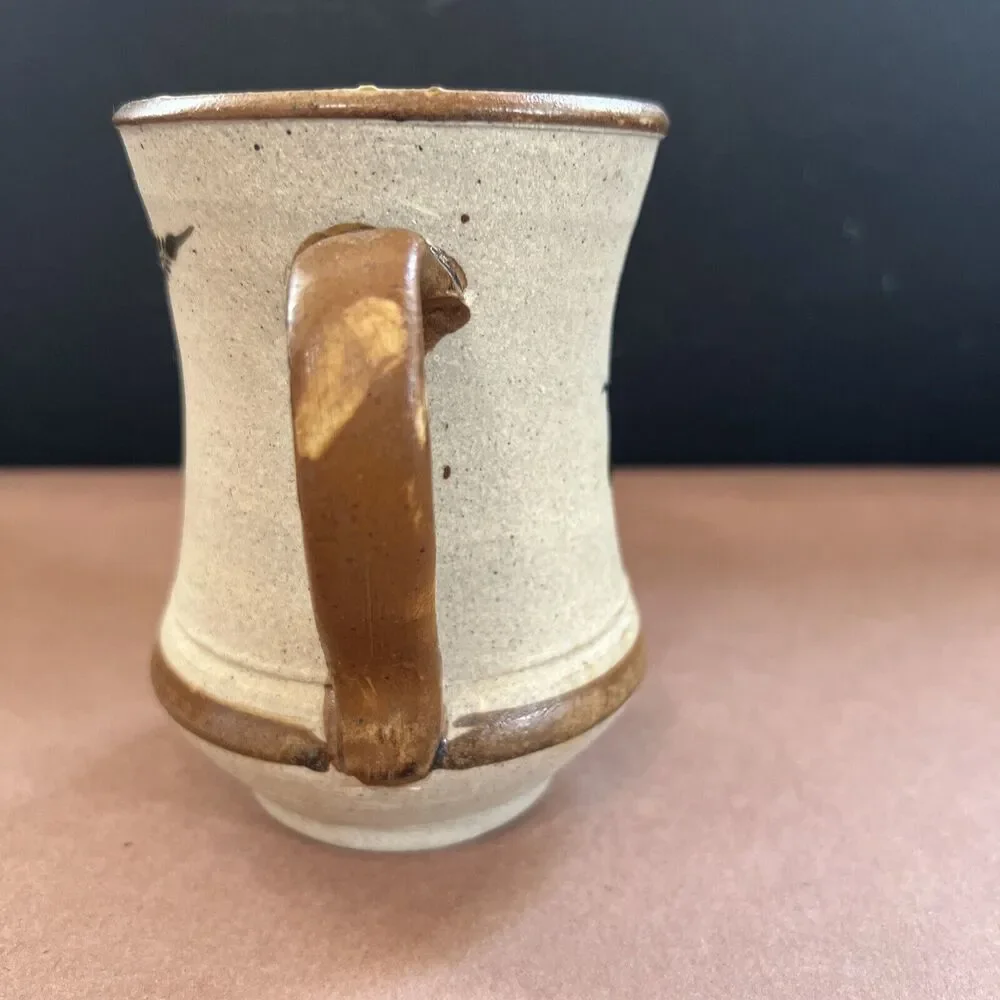Handmade Pottery Coffee Mug With Floral And Butterfly Glaze Artwork